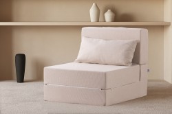 Sleeptown Nesly Katlanır Yatak Olabilen Tek Kişilik Oturma Koltuğu ve Uzanma Koltuğu Bej - Thumbnail